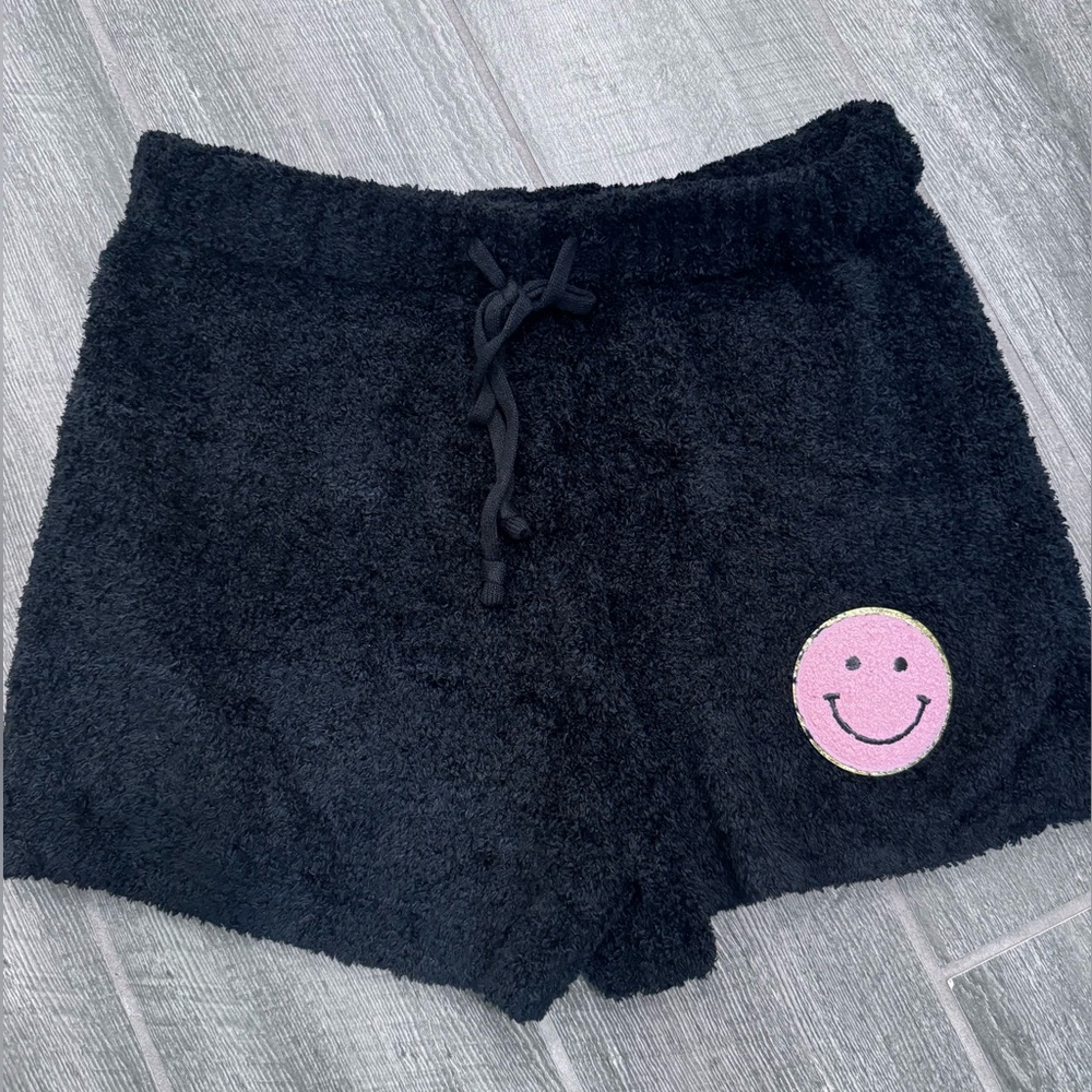 JUDITH‎ MARCH SMILEY FACE FUZZY HIGH WASIT SUPER SOFT SHORTS, SIZE SMALL